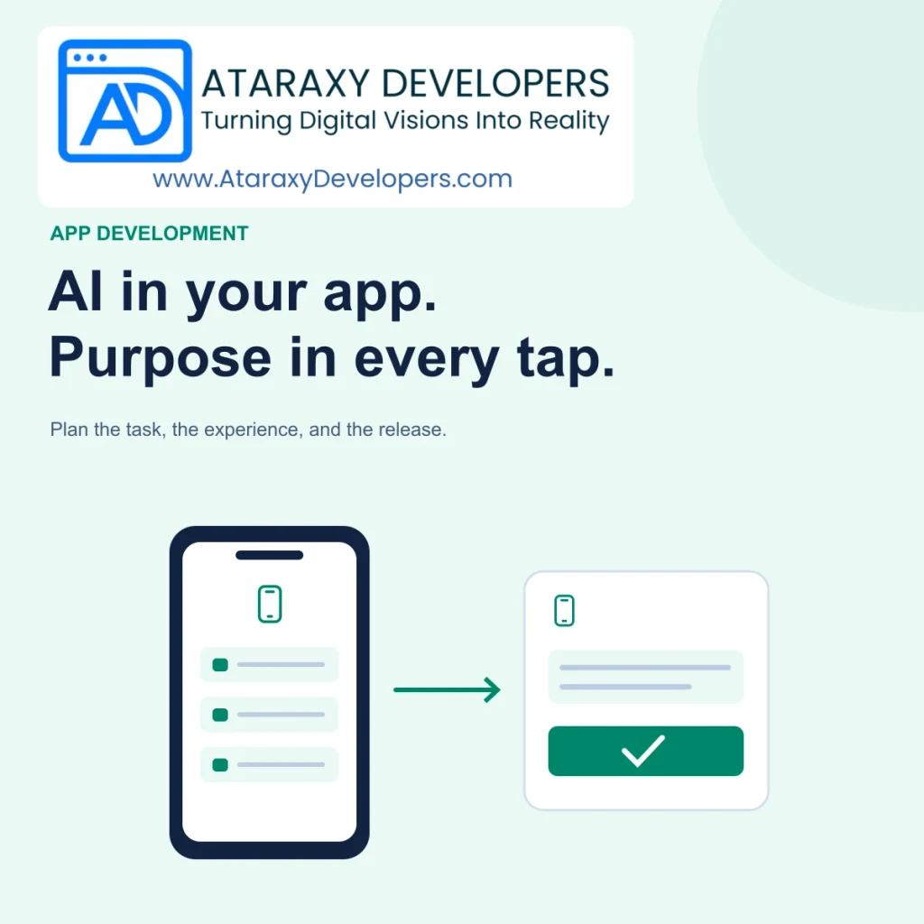 Planning AI Features for Android and iOS Apps: From Idea to Release — Ataraxy Developers editorial illustration.