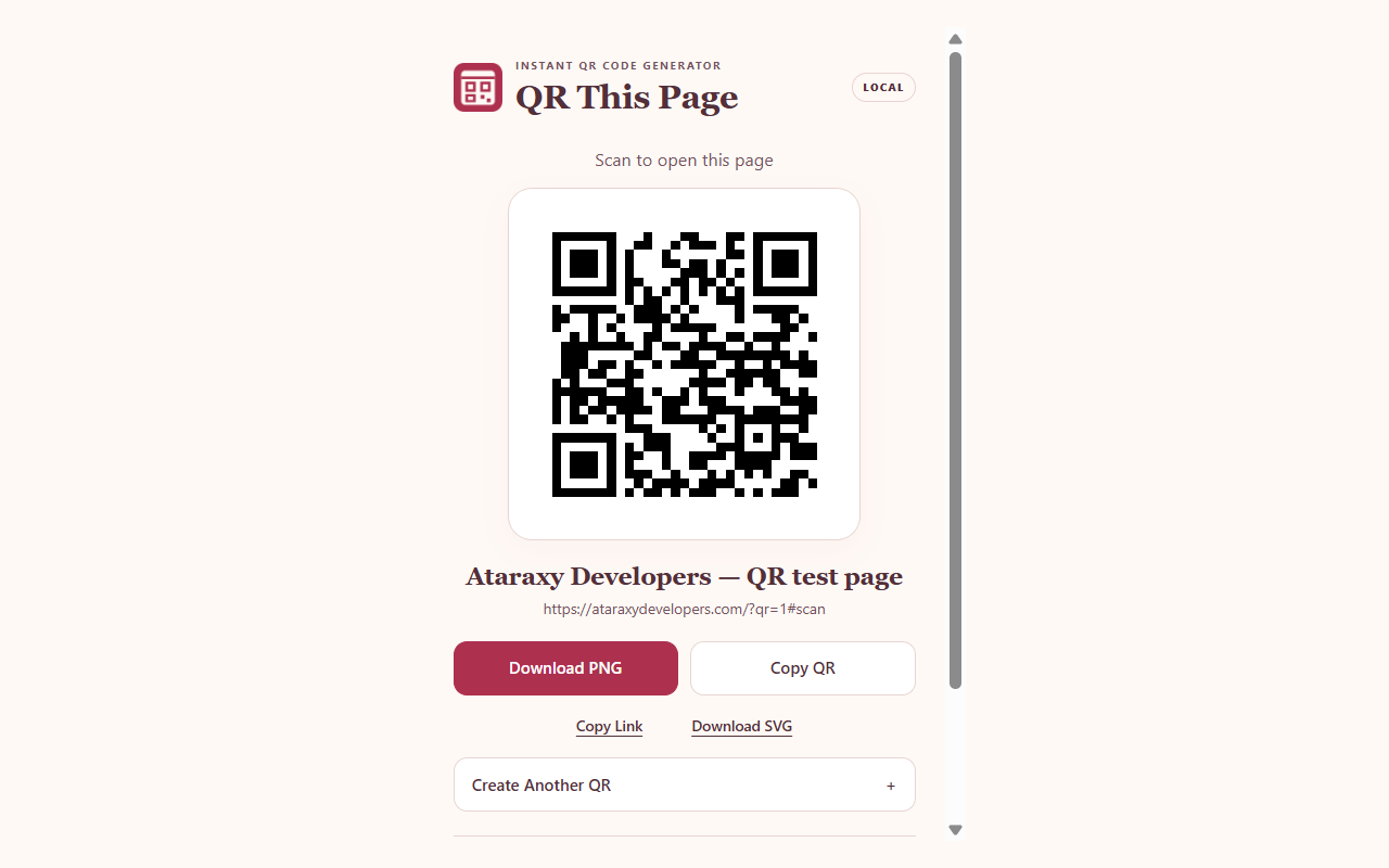 Automatic current-page QR and export actions